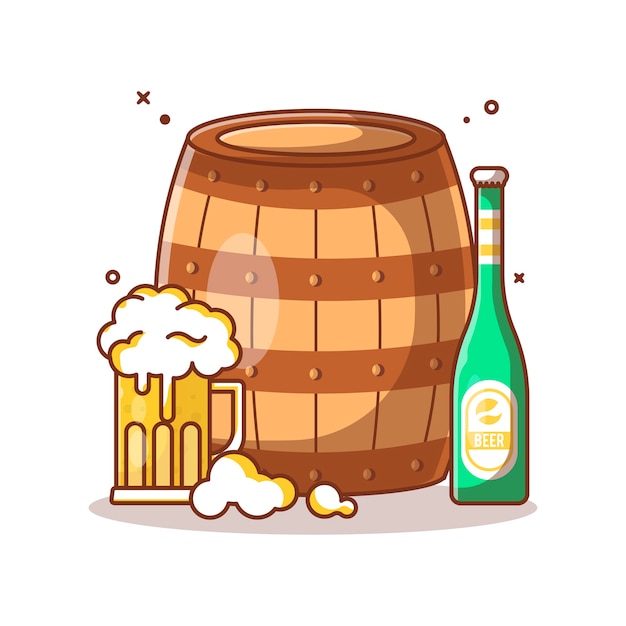 Ilustração de barril de madeira e cerveja