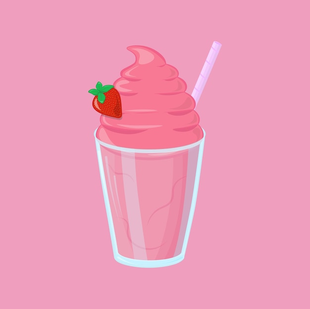 ilustração de bebida com sabor de morango de desenho animado com personagens bonitos em forma vetorial
