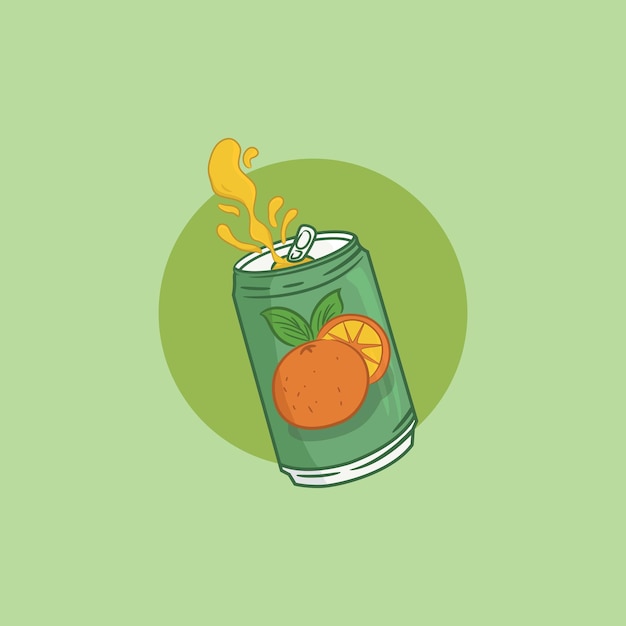 Ilustração de bebida enlatada com sabor de laranja em fundo verde