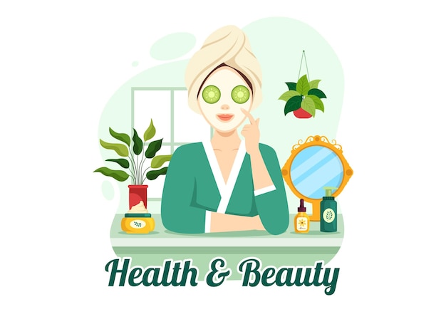 Vetor ilustração de beleza e saúde com cosméticos naturais e produtos ecológicos para pele ou rosto de tratamento