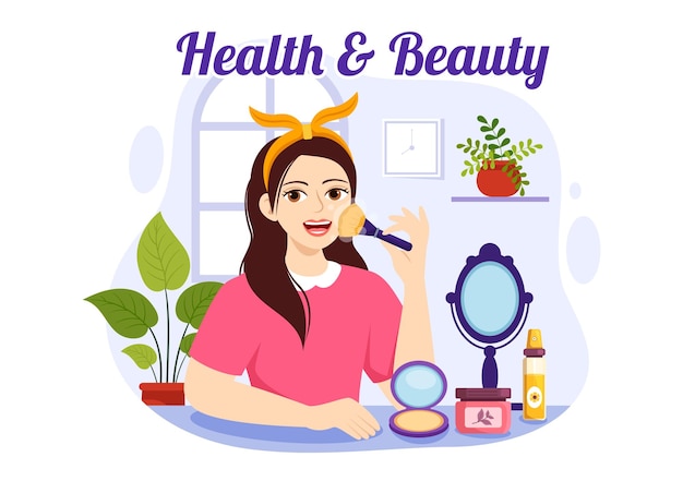 Ilustração de beleza e saúde com cosméticos naturais e produtos ecológicos para pele ou rosto de tratamento
