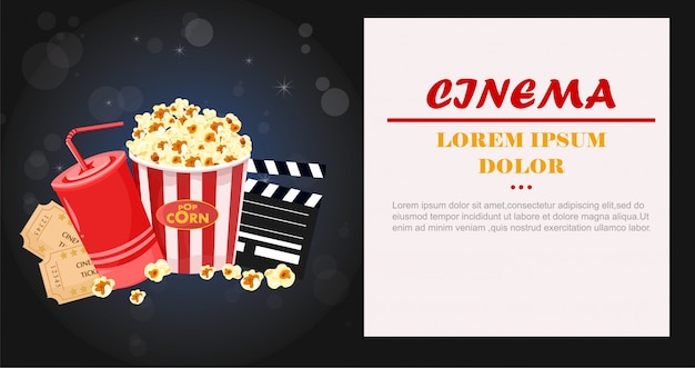 Ilustração de bilhetes de sucos, pipoca e filmes