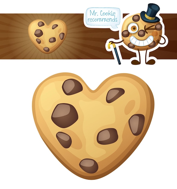 Ilustração de biscoitos de coração de chocolate. ícone de vetor de desenho animado isolado no fundo branco