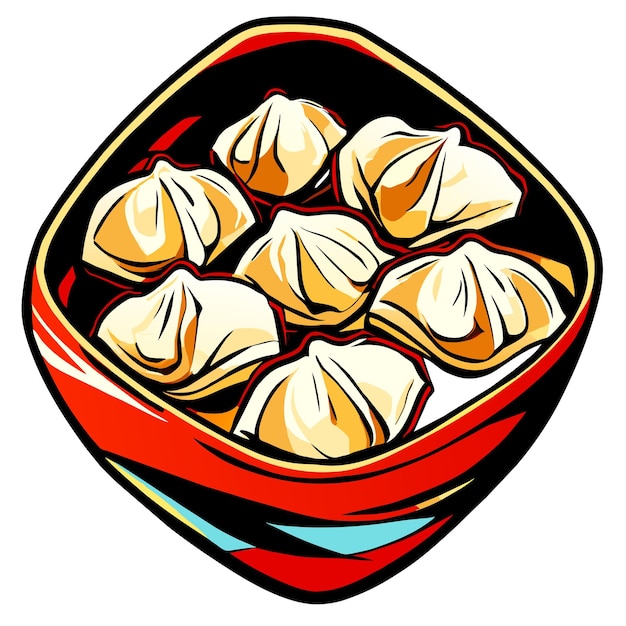 Vetor ilustração de bolinhos de gyoza com molho de soja