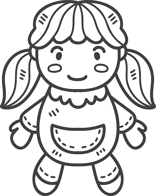 Menina Bonito Desenho Animado Com Boneca Brinquedos Delineados Para Colorir  imagem vetorial de yadviga© 649446728