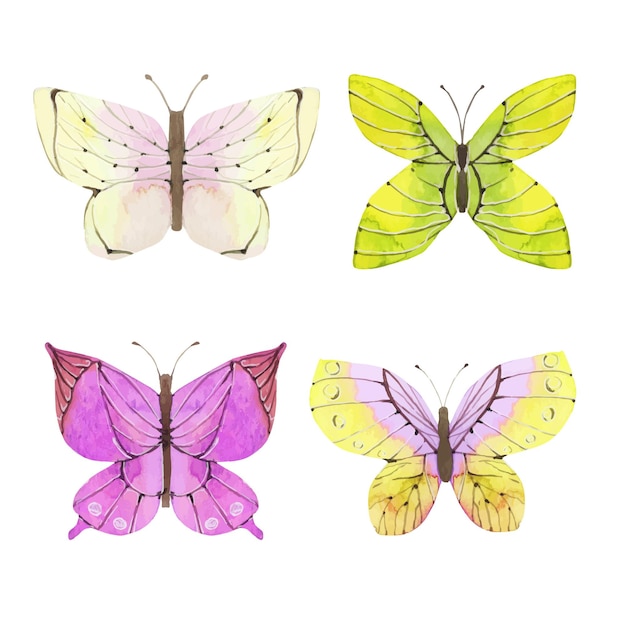 Ilustração de borboletas coloridas em aquarela
