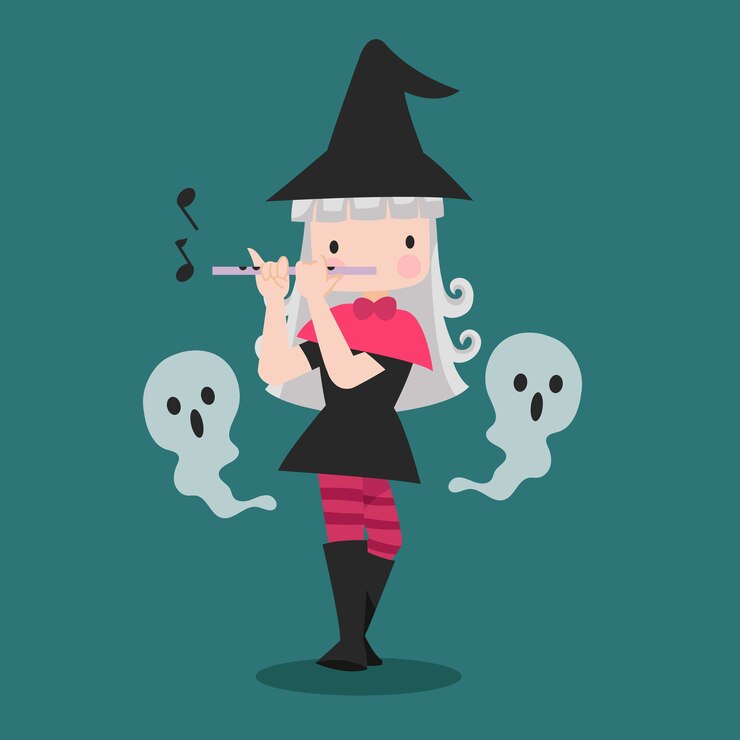 Ilustração de bruxa com tema de Halloween