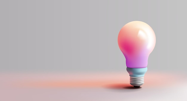 ilustração de bulbo vetorial de renderização 3D cartaz de ideia de desenho animado realista reflexão de cor Solução e ideia de negócio Símbolo de invenção de pensamento