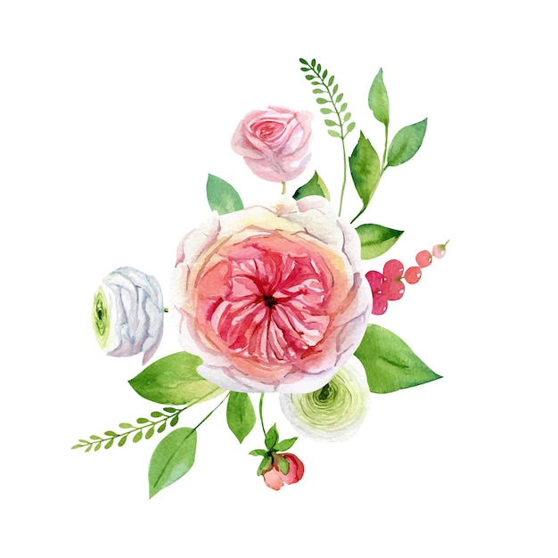 Ilustração de buquê de rosas em aquarela composição floral