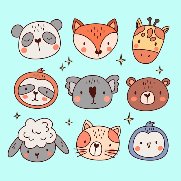Ilustração de cabeça de animal de vetor fofo
