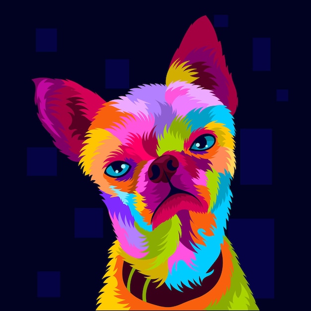 Ilustração de cabeça de cachorro colorida com estilo pop art