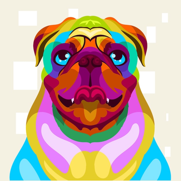Ilustração de cabeça de cachorro colorida com estilo pop art