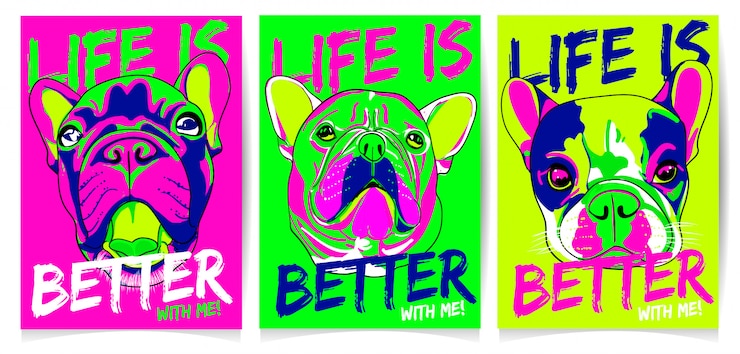 Vetor ilustração de cabeça de cachorro com, a vida é melhor comigo, conjunto de slogan