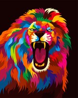 Ilustração de cabeça de leão colorida com estilo pop art