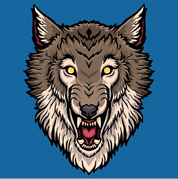 Ilustração de cabeça de lobo e logotipo de mascote