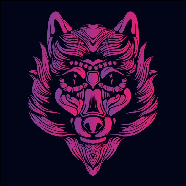 Ilustração de cabeça de lobo rosa