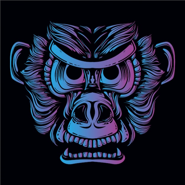 Ilustração de cabeça de macaco azul e roxo