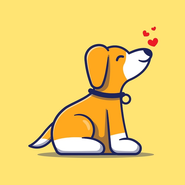 Ilustração de cachorro. cão bonito com ilustração vetorial de sinal de amor