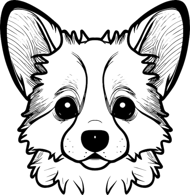 Vetor ilustração de cachorro corgi desenhado preto