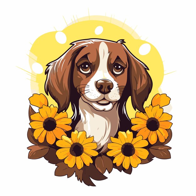 Vetor ilustração de cachorro e flores