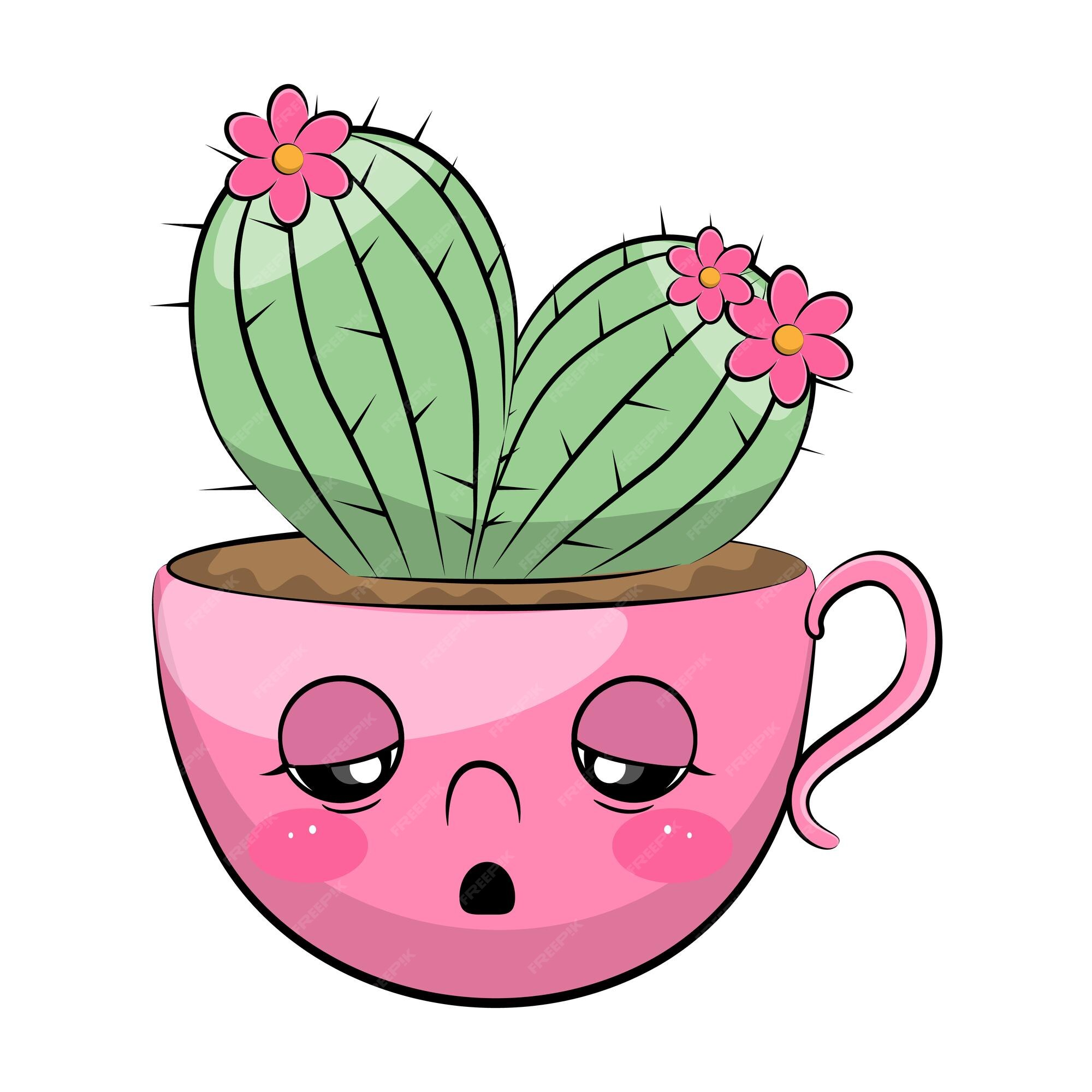 Grupo Bonito Do Kawaii Dos Desenhos Animados De Planta, De Plantas Carnudas  Do Cacto E De Flores Com Projeto Liso Das Caras Engra Ilustração Stock -  Ilustração de cactos, jogo: 102184516