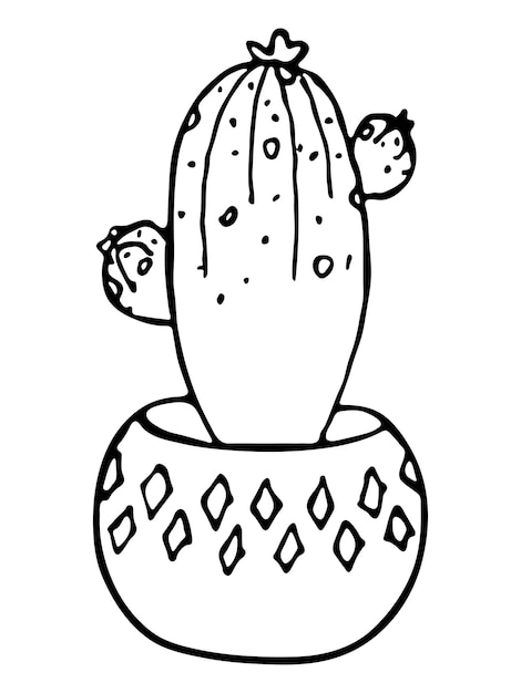 Ilustração de cacto desenhada à mão bonita planta de casa em um pote clipart doodle caseiro aconchegante