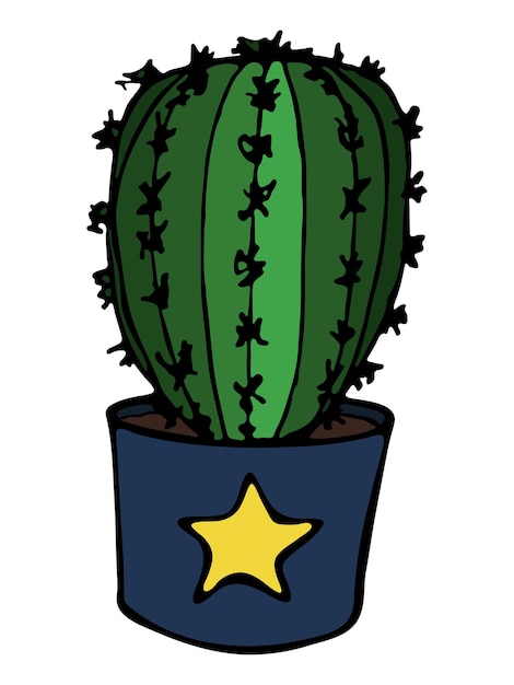 Ilustração de cacto desenhada à mão bonita planta de casa em um pote clipart doodle caseiro aconchegante