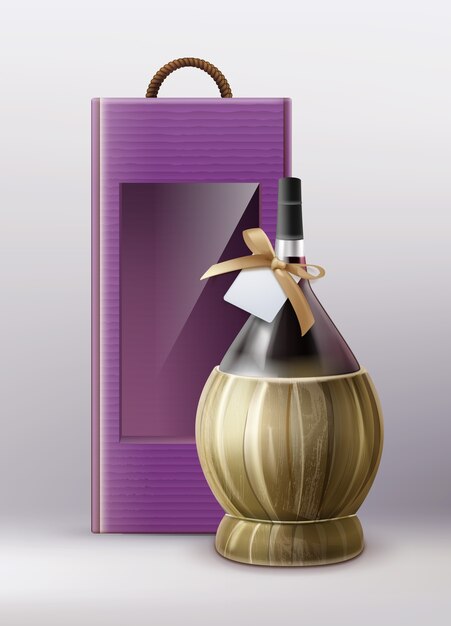Ilustração de caixa de presente de vinho com garrafa de vinho