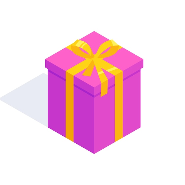 Ilustração de caixa de presente quadrada rosa com laço amarelo