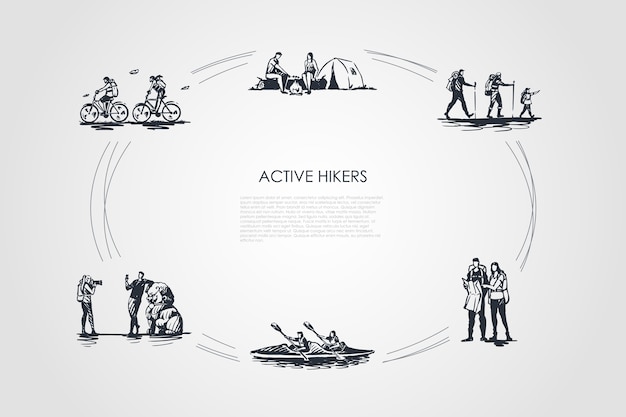 Ilustração de caminhantes ativos