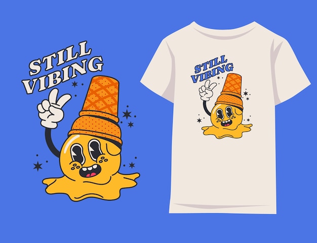 Ilustração de camiseta de desenho animado de boas vibrações desenhada à mão