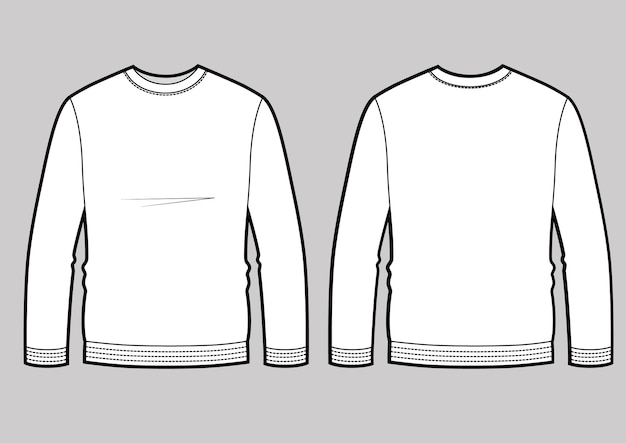 Vetor ilustração de camiseta de manga comprida com gola redonda, modelo vetorial