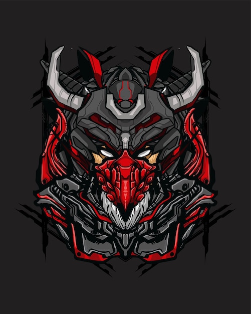 Ilustração de camiseta de personagem mecha skull