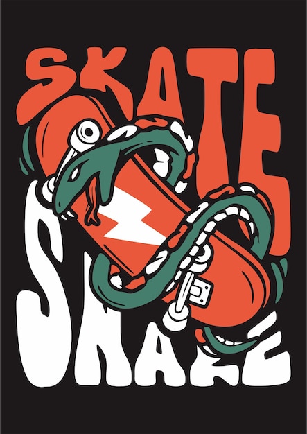 Vetor ilustração de camiseta de skate enrolada em cobra