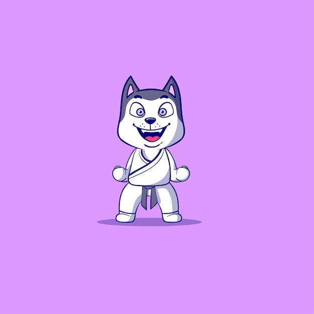 Vetor ilustração de caratê com postura de cão husky siberiano fofo