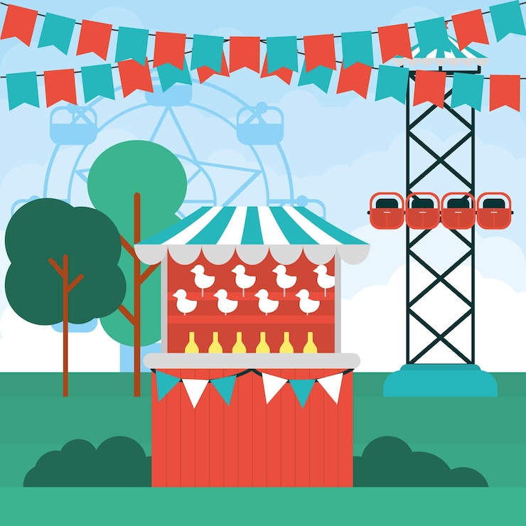 Vetor ilustração de carnaval com atrações ao redor