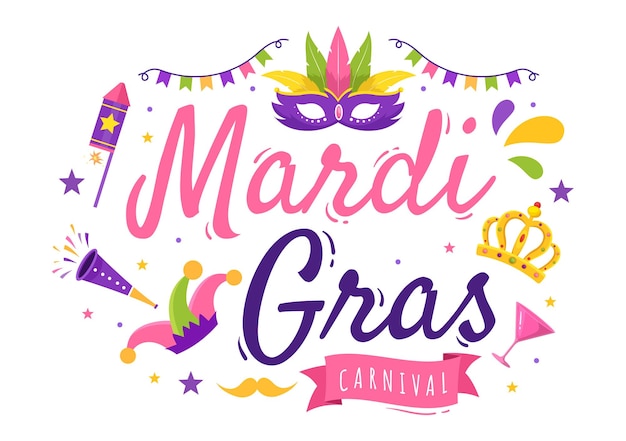 Ilustração de carnaval de mardi gras com máscara e festival para banner da web ou modelo de página de destino