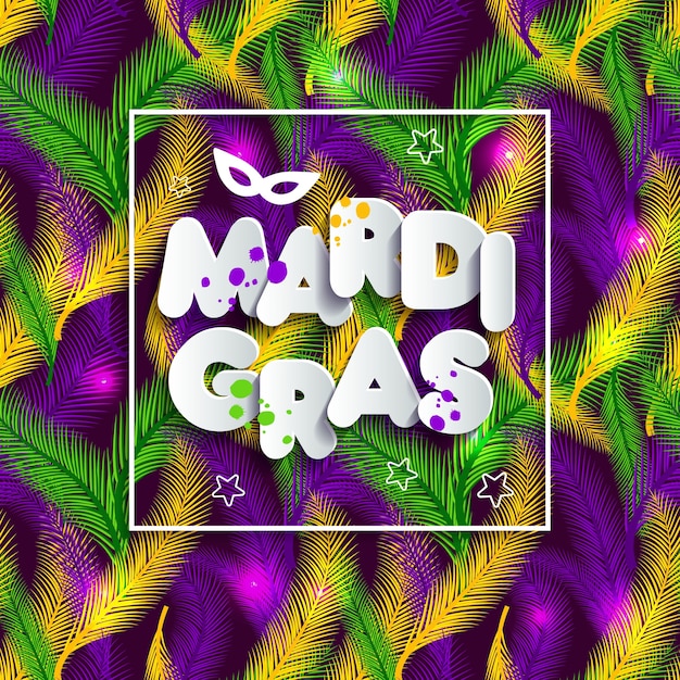 Ilustração de carnival mardi gras em penas multicolores