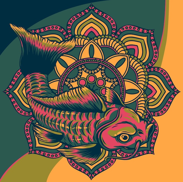 Vetor ilustração de carpa com decoração de mandala