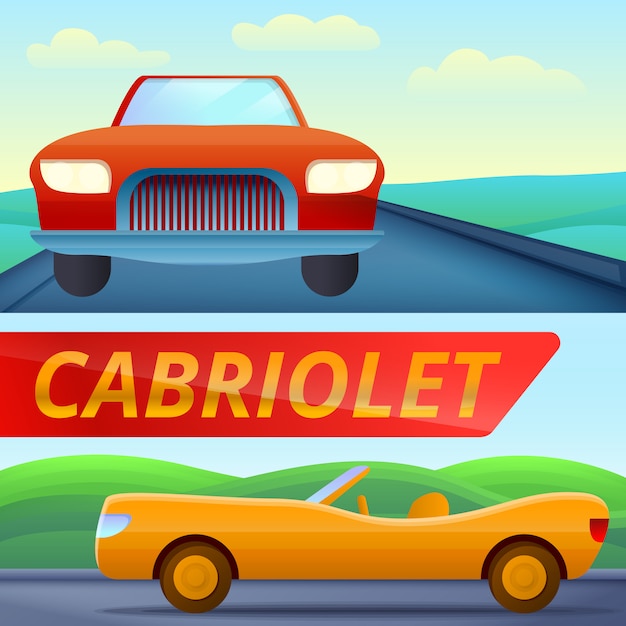 Ilustração de carro cabriolet definido no estilo cartoon