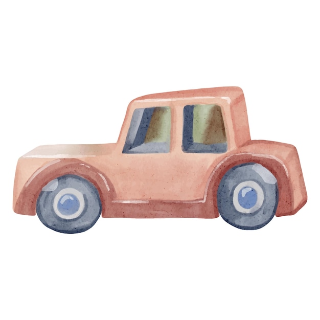Ilustração de carro com aquarela Brinquedos aquarelados Automóvel de desenho animado bonito