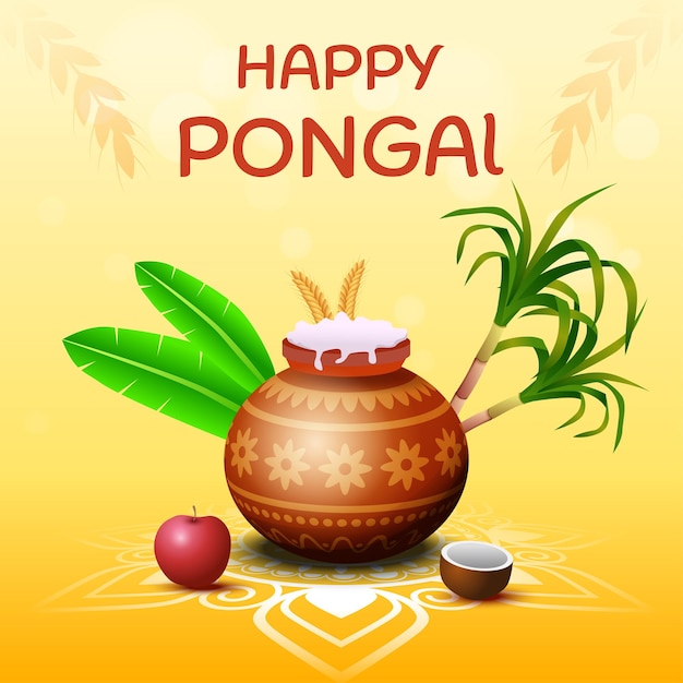 Ilustração de cartão comemorativo do festival da colheita de pongal feliz do sul da Índia