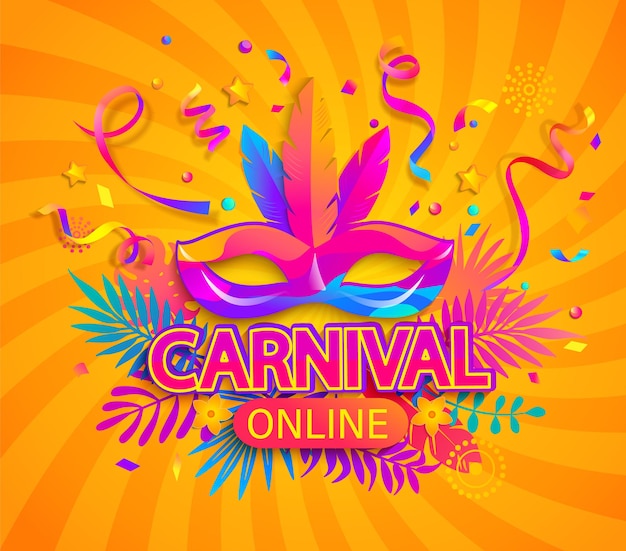 Ilustração de cartão de convite para festa online de carnaval