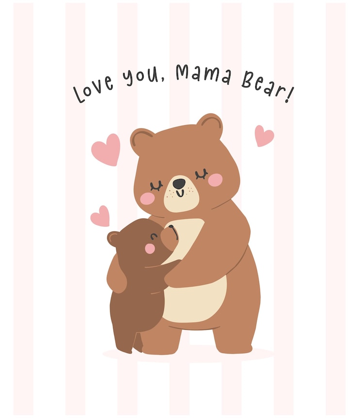 Vetor ilustração de cartão de saudação do dia das mães com a mãe e o bebê abraçando o filhote