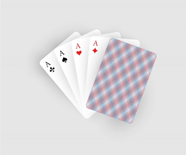 Vetor ilustração de cartas de jogar, cinco cartas com quatro ases isolados.