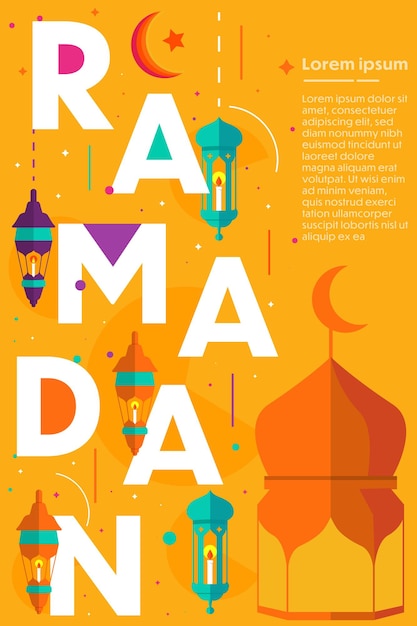 Vetor ilustração de cartaz de banner vertical ramadan kareem em estilo de design plano