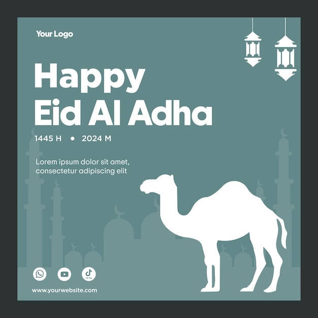 Vetor ilustração de cartaz de feliz eid aladha com design de um camelo