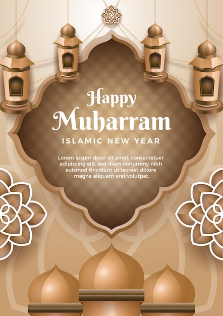 Ilustração de cartaz de saudação muharram feliz moderno