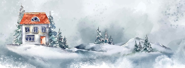 Ilustração de casa de campo de cartão de ilustração de natal de inverno