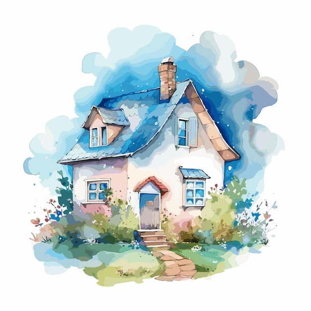 Vetor ilustração de casa pintada à mão cute decoração casas simples crianças ilustração em aquarela